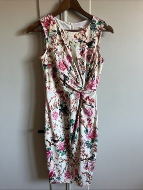 Uttam Boutique Floral Twist-Front Sleeveless Sheath Dress - White/Pink